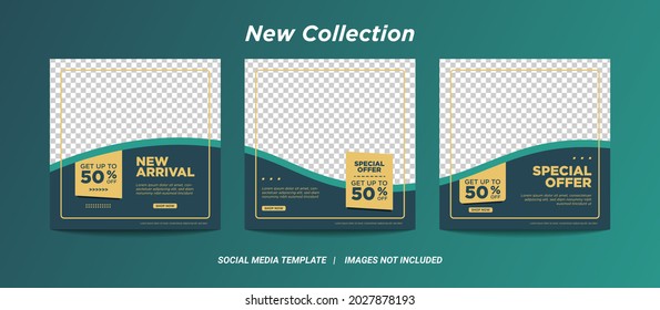 Set of Illustration vector graphic Editable minimal square banner template. black green background color with stripe line shape. Suitable for social media post and web internet ads with photo college
