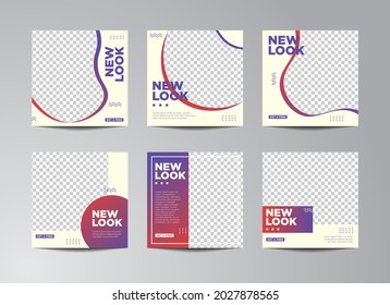Set of Illustration vector graphic Editable minimal square banner template. white and gradiant background color with stripe line shape. Suitable for social media post and web internet ads