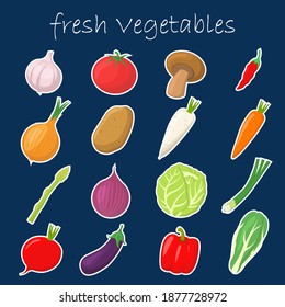 set illustration vector graphic of fresh vegetables.for farm market.salad recipe.food ingredient.illustration in flat style