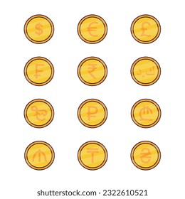 Set of Illustration vector graphic of World currency and symbol coin