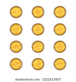 Set of Illustration vector graphic of World currency and symbol coin
