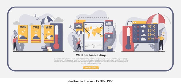 Set of Illustration vector weather forecasting landing page concept. Good for banner, flyer, poster, template, background, marketing, promotion, advertising