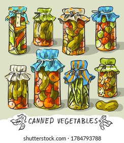 Set Illustration With Vegetable Canning