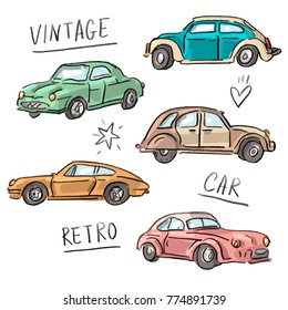 Set illustration with vintage retro cars