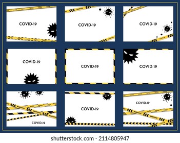 set illustration of warning tapes and  virus icons

corona virus covid-19 influenza