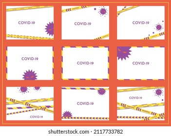 set illustration of warning tapes and  virus icons

corona virus covid-19 influenza
