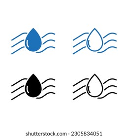 Set of illustration of water drop on sea wave icon vector