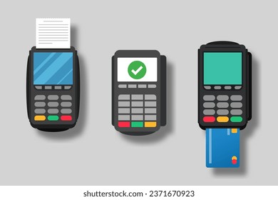 set illustration of wireless POS terminals and transactions symbol with NFC technology