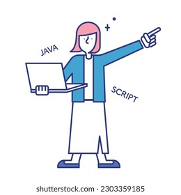 It is a set illustration of a woman who finds a job as an IT engineer.