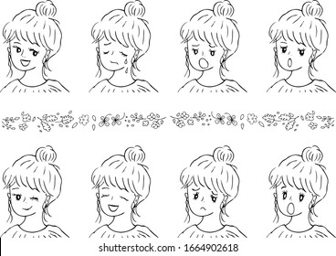 ilustración de la cara de la mujer con diversas expresiones