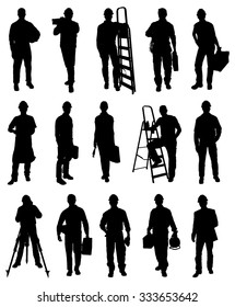 Set Of Illustration Workers Silhouettes. Vector Image