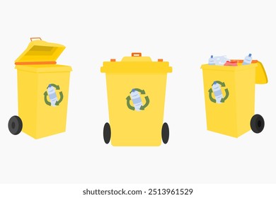 Set Illustration of Yellow Garbage Cans for Plastic Trash Element