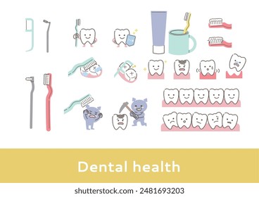 Conjunto de ilustraciones sobre el cuidado dental