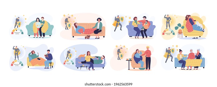 Set Illustrations About People On Selfisolation Stock Vector (Royalty ...