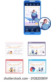 Set of illustrations about statistics of illnesses. Data chart poster. People help patients to heal. Characterss take medication and apply disease control methods. Sick people taking antiviral
