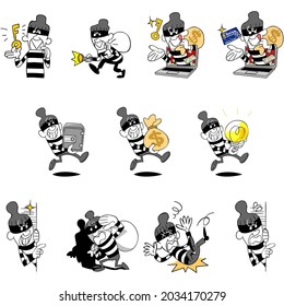 A Set Of Illustrations About Thieves And Crime Prevention