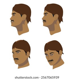 set of illustrations of adult male heads with traditional headbands for animation material.