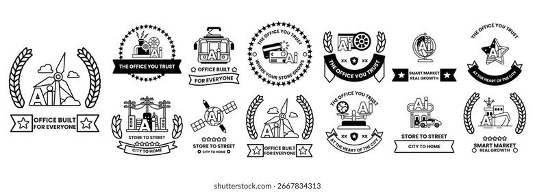 A Set of illustrations in AI or artificial intelligence in everyday life concept in line style