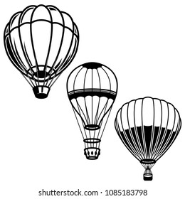 Set of illustrations of air balloons. Design element for logo, label, emblem, sign. Vector image