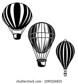 Set of illustrations of air balloons. Design element for logo, label, emblem, sign. Vector image