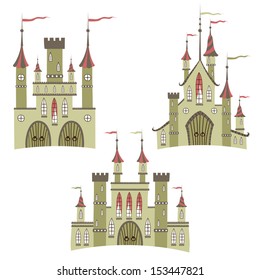 set of illustrations of ancient castles