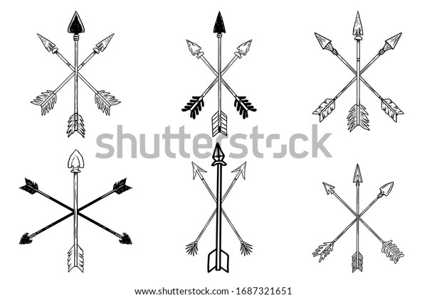 Set Illustrations Ancient Crossed Arrows Native Stock Vector (Royalty ...