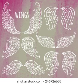 Set of illustrations with angel wings.