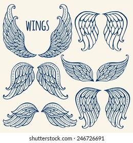 Set of illustrations with angel wings.