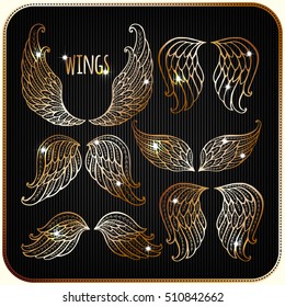 Set of illustrations with angel wings. Freehand drawing