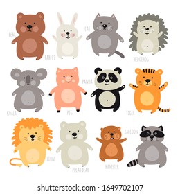 Reihe von Illustrationen mit Tieren. Cartoon-Stil