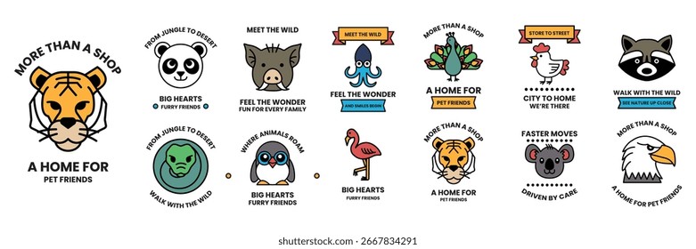 A Set of illustrations in Animals concept in line style