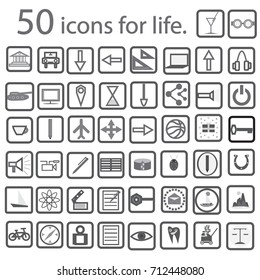 Set of illustrations arrows, building, car, bicycle, computer, tank, hourglass, basketball, key, box, megaphone, cracker, horseshoe, pencil, ship, yacht, compass, robot, eye, cart, mountains, rocks.