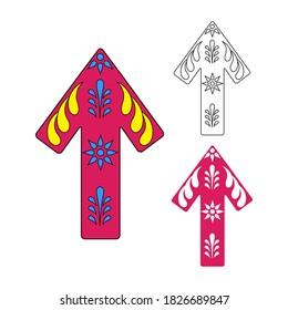 Set of illustrations of arrows of occult element and graphic drawing of up arrow element as a template for decorative decoration