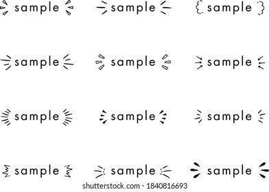 A set of illustrations of attention lines, sun lines and concentrated line decorations placed around the text