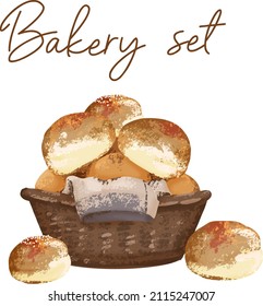 Eine Reihe von Illustrationen im Stil des Autors für eine Bäckerei. Vektorgrafik von Gewehren und Baguetten