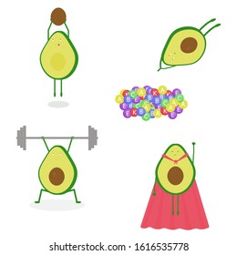 set of illustrations with avocado