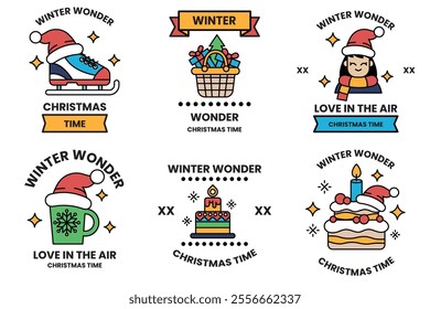 Set of illustrations of badges and labels in the Christmas concept