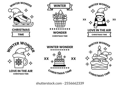 Set of illustrations of badges and labels in the Christmas concept