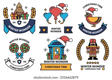 Set of illustrations of badges and labels in the Christmas concept