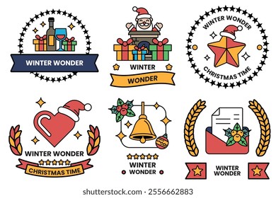 Set of illustrations of badges and labels in the Christmas concept