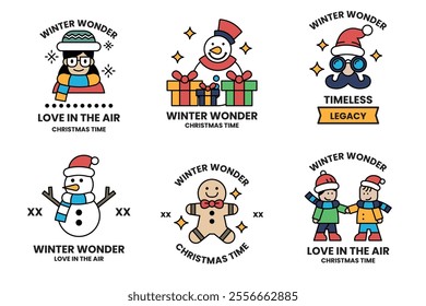 Set of illustrations of badges and labels in the Christmas concept