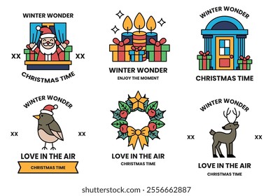 Set of illustrations of badges and labels in the Christmas concept