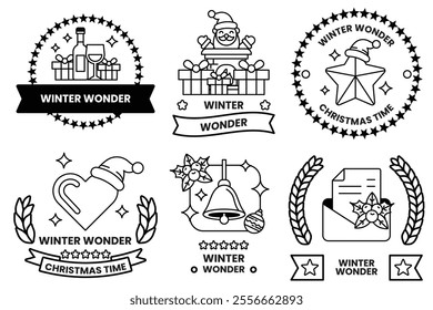 Set of illustrations of badges and labels in the Christmas concept