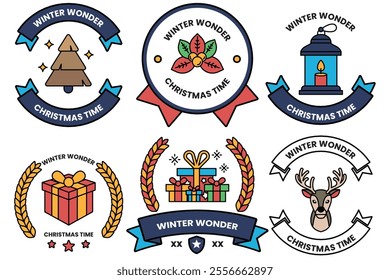 Set of illustrations of badges and labels in the Christmas concept