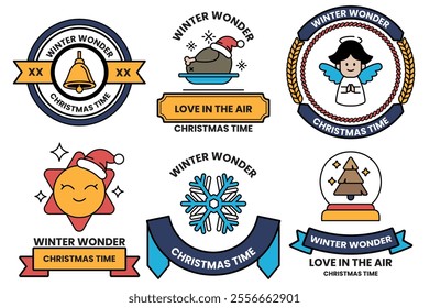 Set of illustrations of badges and labels in the Christmas concept