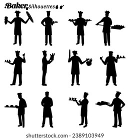 Set of illustrations of baker man silhouettes