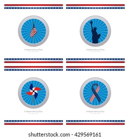 Set of illustrations with banners and different icons for independence day celebrations