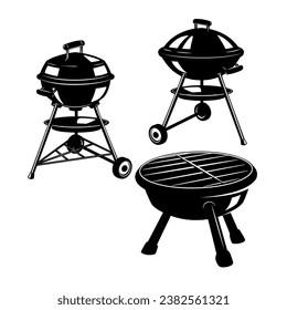 Set of illustrations of bbq grill. Design element for emblem, sign, menu, invintation.