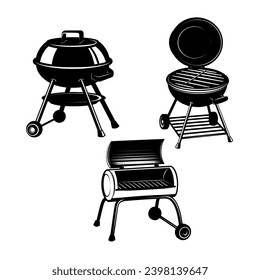 Conjunto de ilustraciones de parrilla bq. Elemento de diseño para emblema, signo, menú, invintación.