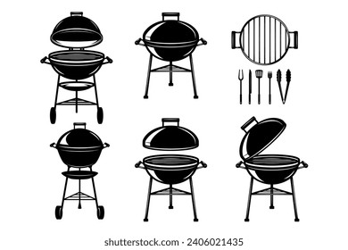 Set of illustrations of bbq grill. Design element for emblem, sign, menu, invintation.